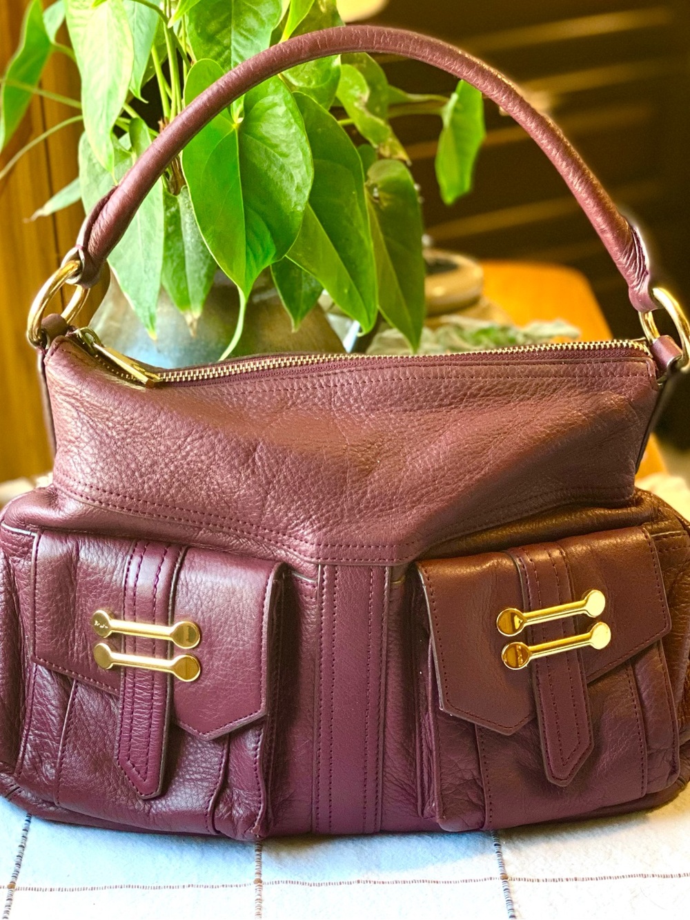 LAUREN RALPH LAUREN BERMONDSEY HOBO PURSE GARNET BURGUNDY SOFT LEATHER BRASS
